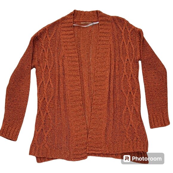 Belldini Open Weave Loose Knit Rust Open Front Textured Cardigan Sz M - Picture 6 of 7